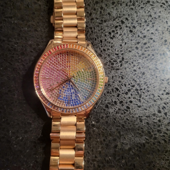 Michael Kors rose gold rainbow crystal watch..hard to find!